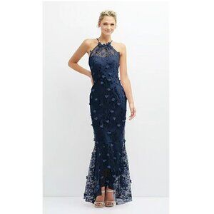 Navy Floral Embroidery High Neck Size:14, Style 3137